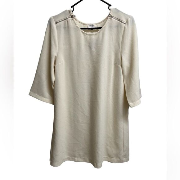 NWT Umgee Cream Crepe Mini Dress w/ Zipper Details Pleated Back SZ M - Picture 3 of 5